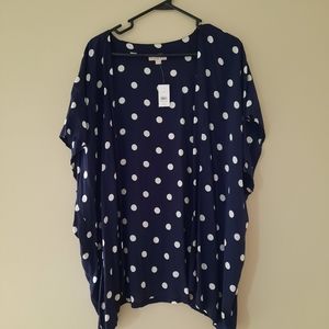 Loft polka dot dark blue short sleeve duster, cover up XS